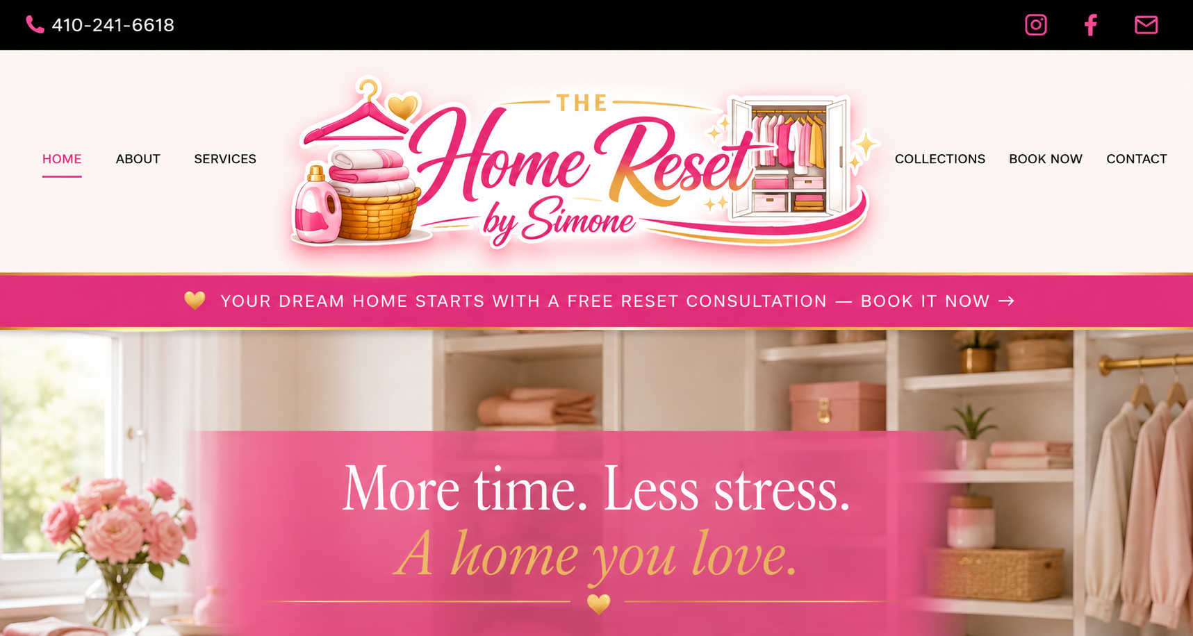 The Home Reset by Simone homepage header and hero